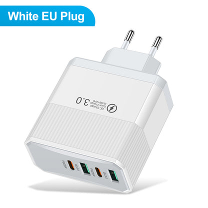 4-in-1 Fast Wall Charger - 2 USB & 2 PD Multi-Port Power Adapter for Smartphones & Tablets