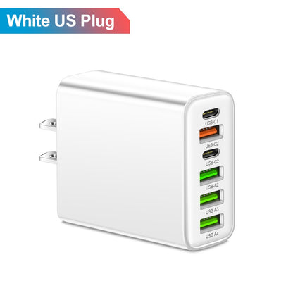 6-in-1 Multi-Port Travel Wall Charger - 2 Type-C PD & 4 USB Fast Charging Adapter