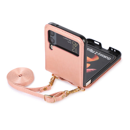 Crossbody Lanyard Leather Card Holder Case for Samsung Galaxy Z Flip 5 / Flip 4 - Fashion Purse Wallet Cover