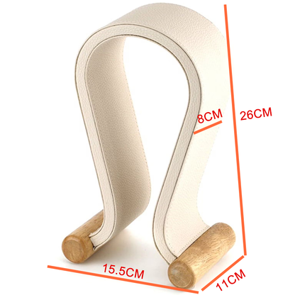 Walnut Wood U-Shaped Headphone Stand - Leather & Wood Headset Holder Display Rack