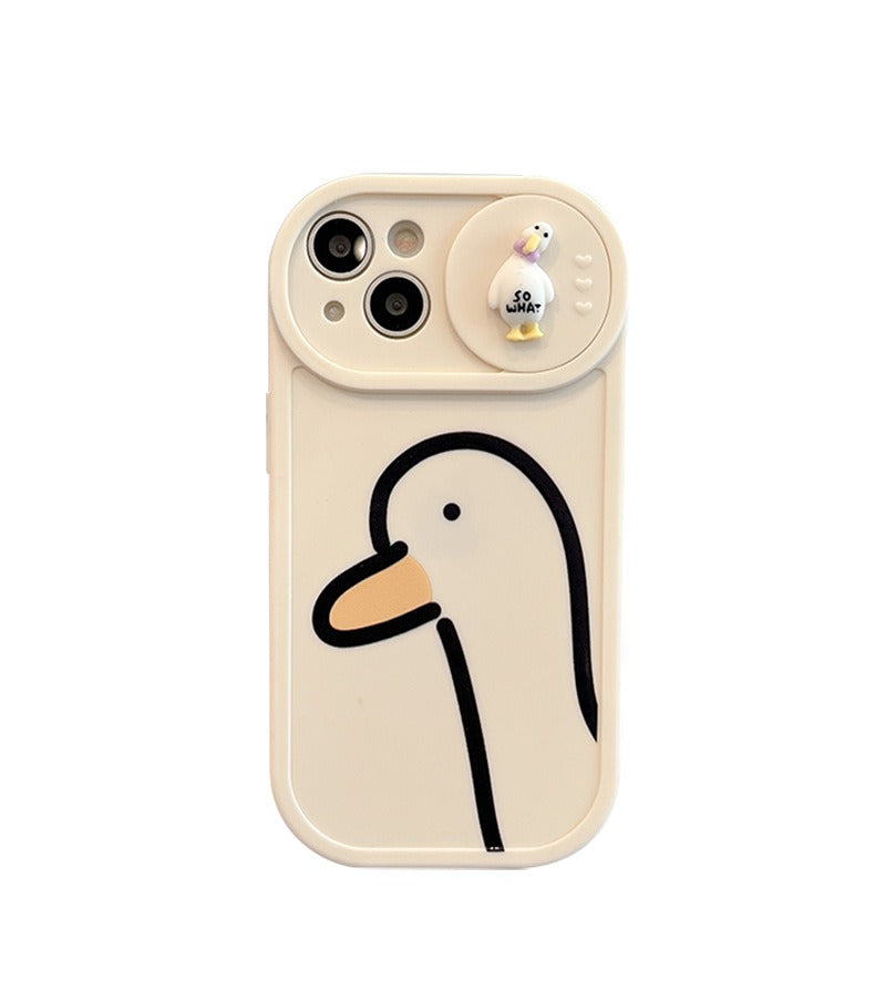 Cute Cartoon Duck Phone Case with Sliding Camera Lens Protection Cover for iPhone