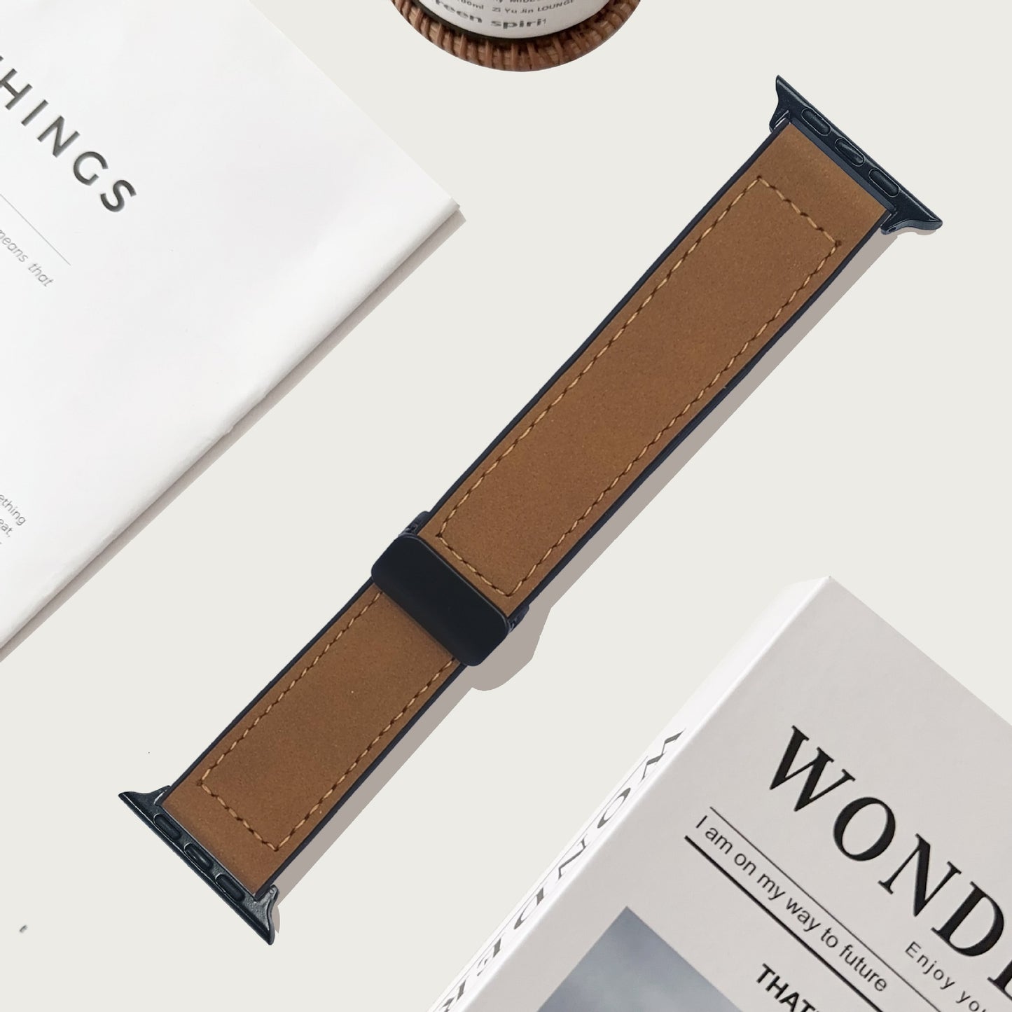 Premium Magnetic Buckle Silicone Skin Watch Band - Vintage Leather Look