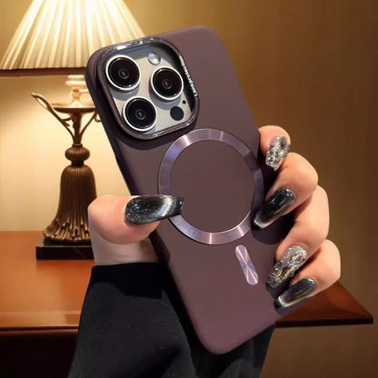 Magnetic Frosted Matte Case with Camera Lens Film for iPhone 16 15 14 13 Pro Max - Shockproof Cover