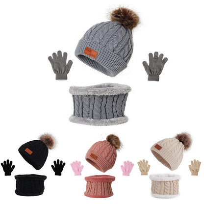 Toddler Autumn Winter Warm Beanie Set with Faux Fur Pom Pom