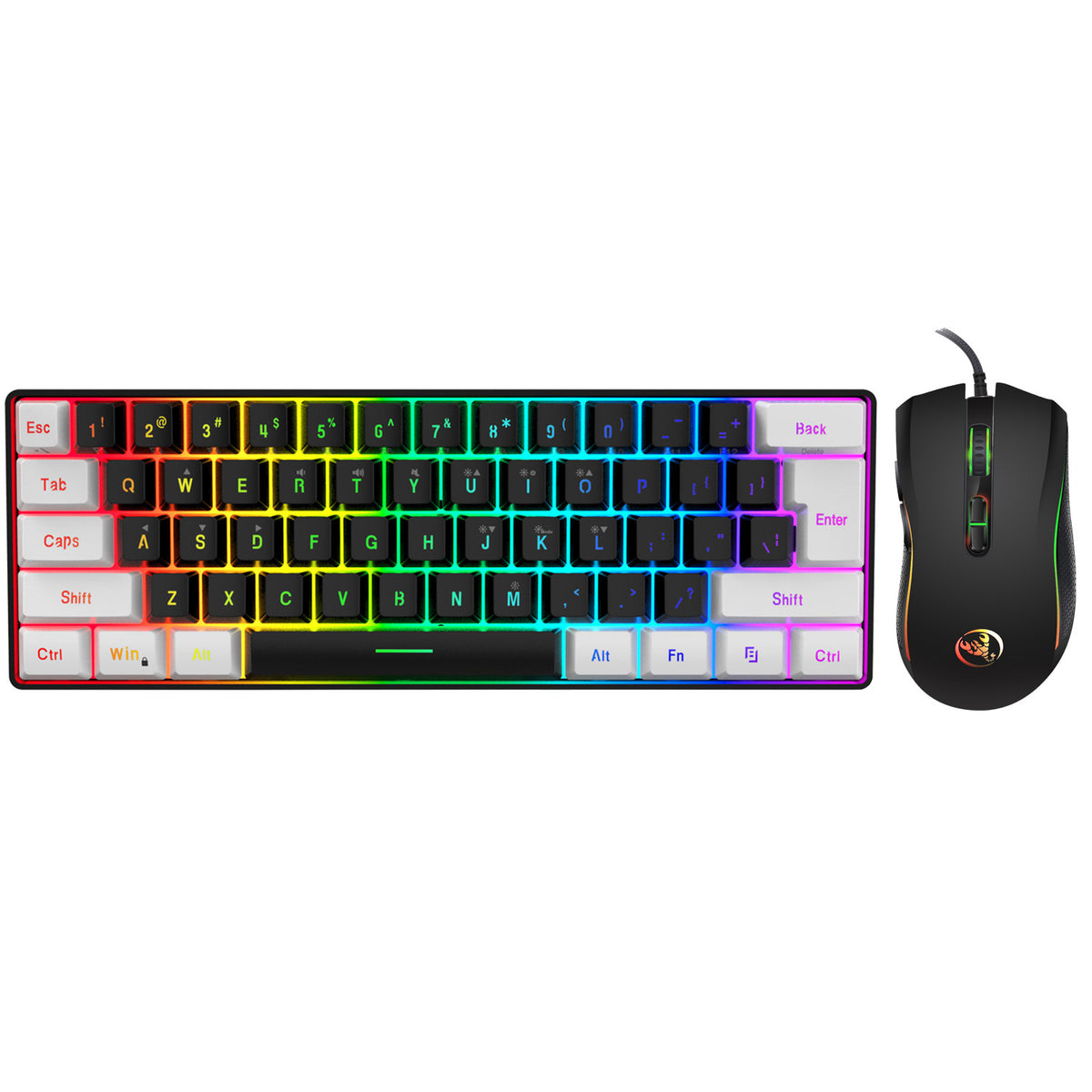 Mini 61-Key RGB Gaming Keyboard and Mouse Set - Type-C Detachable Wired Mechanical Feel Combo