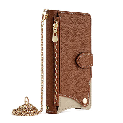 Crossbody Leather Wallet Case with Makeup Mirror & Card Holder for iPhone 17 16 15 14 Pro Max - Zipper Pocket Stand Cover
