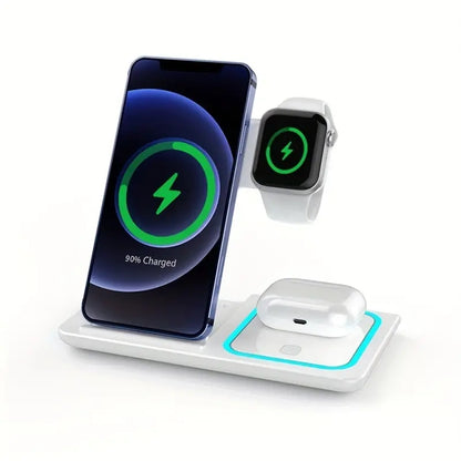 3-in-1 Foldable 15W Fast Wireless Charging Station Stand for iPhone, Apple Watch & AirPods