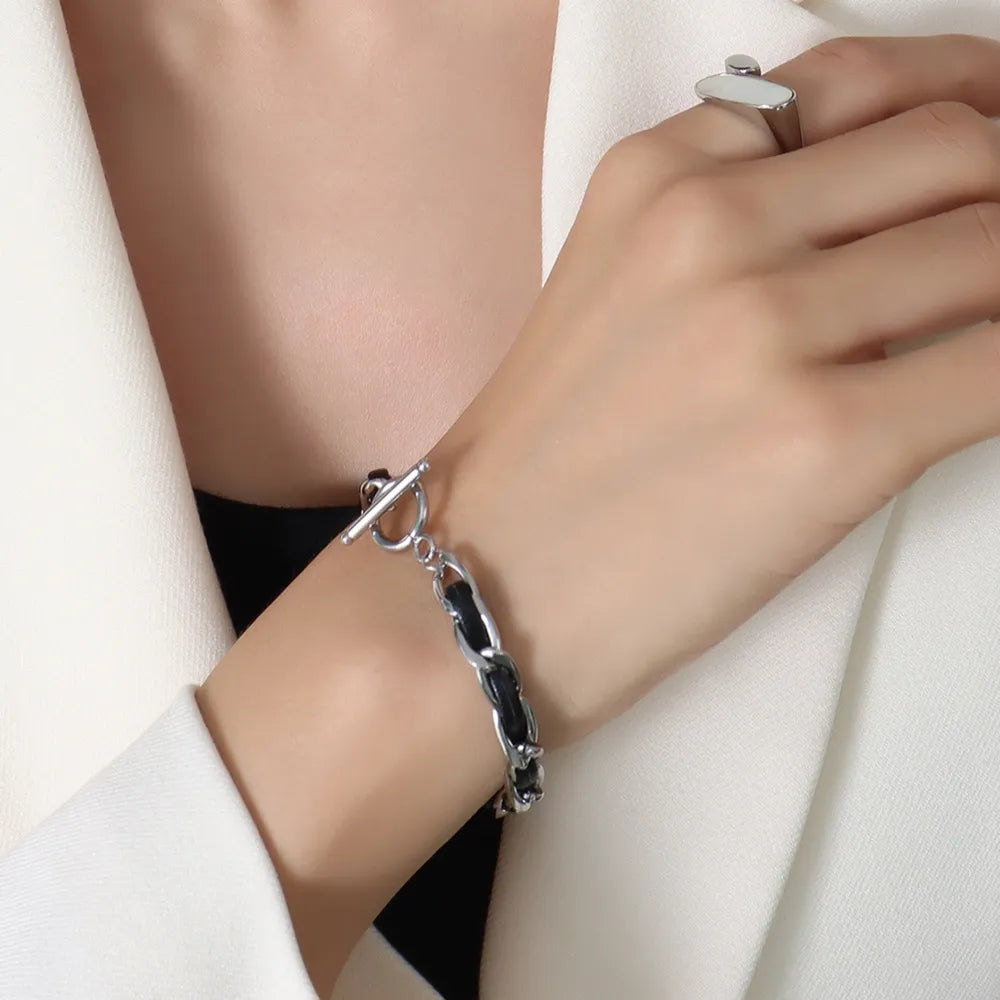 Hip Hop Style Leather Rope Chain Bracelet with OT Buckle