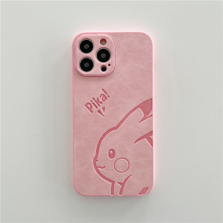 Cute Pikachu Embossed Leather Phone Case for iPhone 16 15 14 13 12 Pro Max - Soft Matte Cover