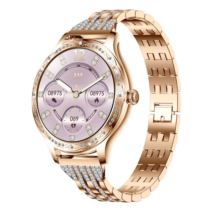 AK60 Women's Smart Watch - HD Calling Luxury Smartwatch with Rhinestone Strap, Heart Rate & Blood Pressure Monitor