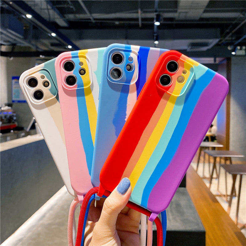Rainbow Silicone Lanyard Case for iPhone - Full Protection Anti-Fall Crossbody Phone Cover