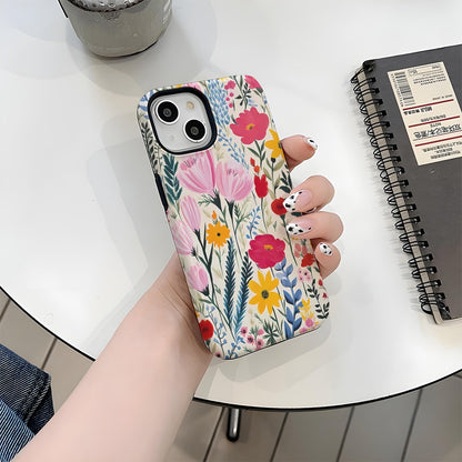 Fresh Wildflower Pattern Hard Phone Case for iPhone 16 15 14 13 Series