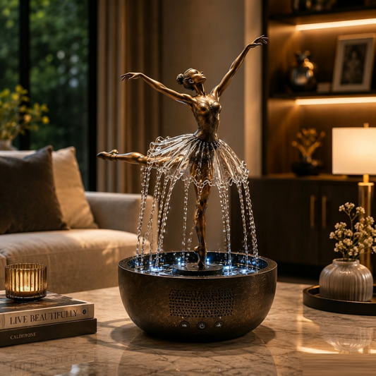 Ballerina Waterfall Bluetooth Speaker Fountain - Decorative Water Fountain with Wireless Speaker & LED Lights