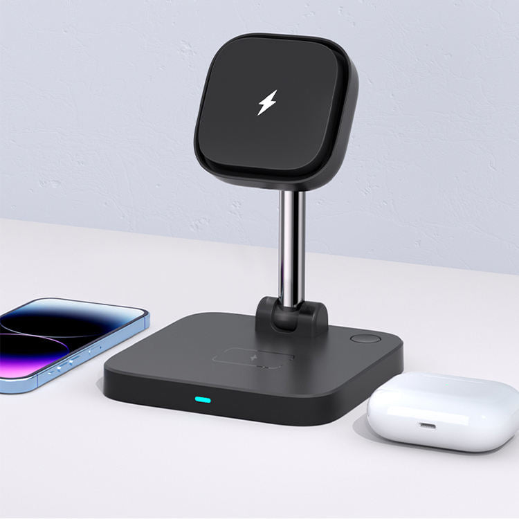 3-in-1 Magnetic Wireless Charger with Cooling Fan - Fast Charging Station Stand for iPhone, Watch & Earphones