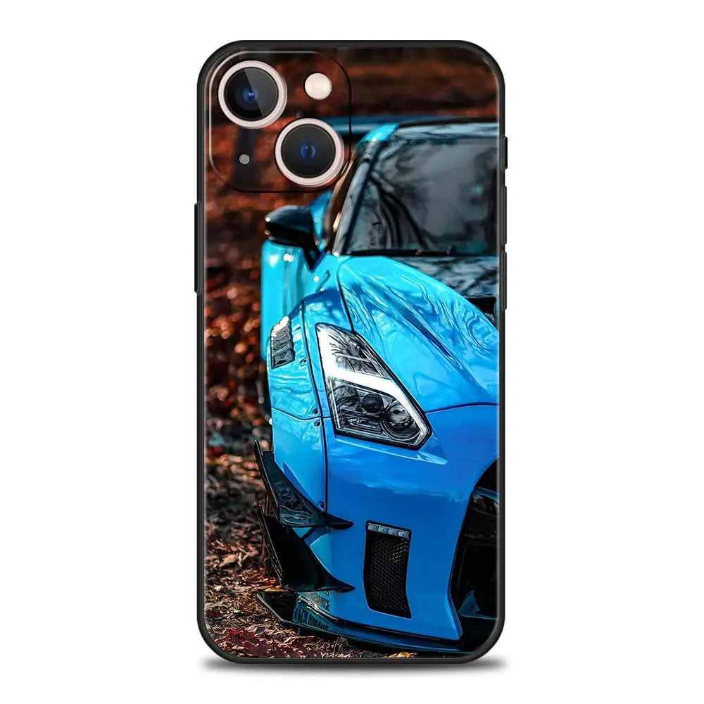 Japanese Blue & Red JDM Sports Car Phone Case - Car Enthusiast Protective Cover for iPhone 15