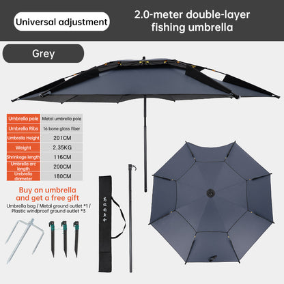 Portable Double Top Beach & Fishing Umbrella - Windproof UV Protection Outdoor Sun Shade (220cm/86.6in)