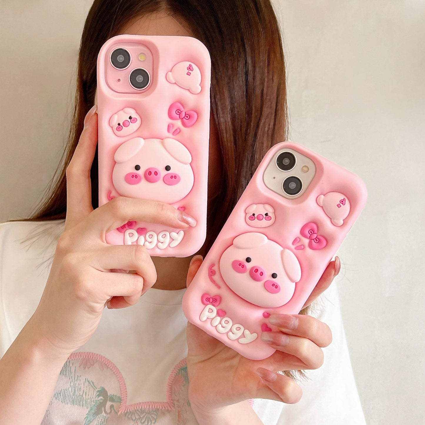 Kawaii Pink Piggy Soft Silicone Phone Case with Stand - Cute Protective Cover for iPhone 16 15 Pro Max