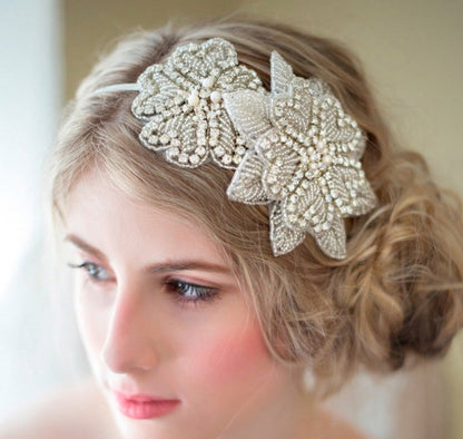 White Crystal Beaded Wedding Bolero / Rhinestone Tassel Shoulder Wrap Applique for Bridal Gown or Evening Dress