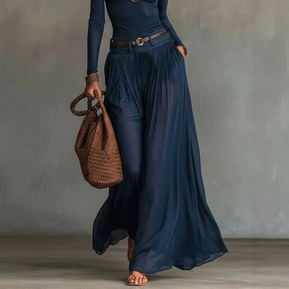Women's Fashionable Asymmetrical One-Shoulder Top and Maxi Skirt Set with Belt