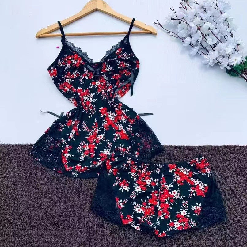 Fashionable V-Neck Strap Nightwear - 2-Piece Summer Sleepwear Set for Women