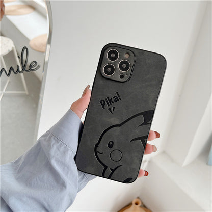 Cute Pikachu Embossed Leather Phone Case for iPhone 16 15 14 13 12 Pro Max - Soft Matte Cover