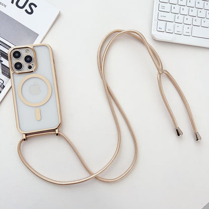 Electroplated Transparent Magnetic Lanyard Phone Case - Crossbody Shockproof Protective Cover for iPhone