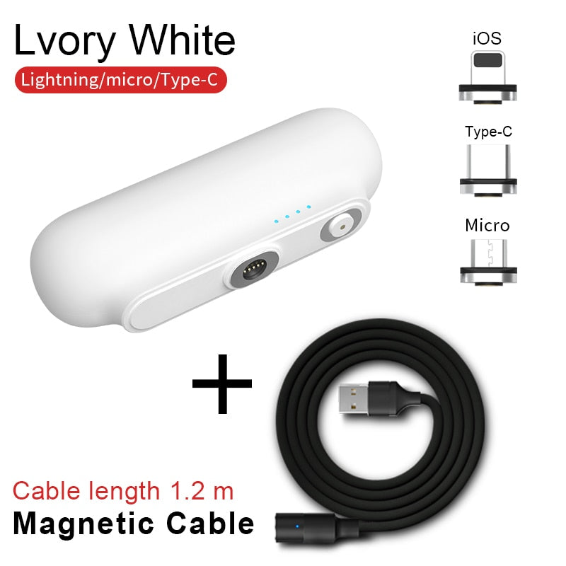 2600mAh Mini Magnetic Capsule Power Bank - Ultra-Compact Emergency Battery Pack with Interchangeable Plugs