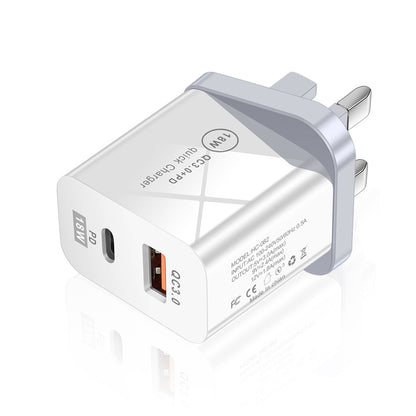 Dual-Port Fast Charging Adapter - 18W QC3.0 PD USB-A & Type-C Wall Charger