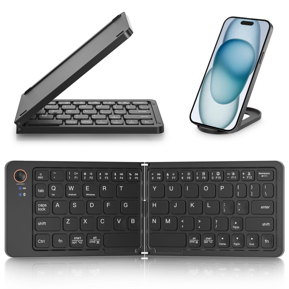 Ultra-Slim Folding Portable Bluetooth Keyboard - Dual-Mode Rechargeable Wireless Keyboard with One-Click Connection