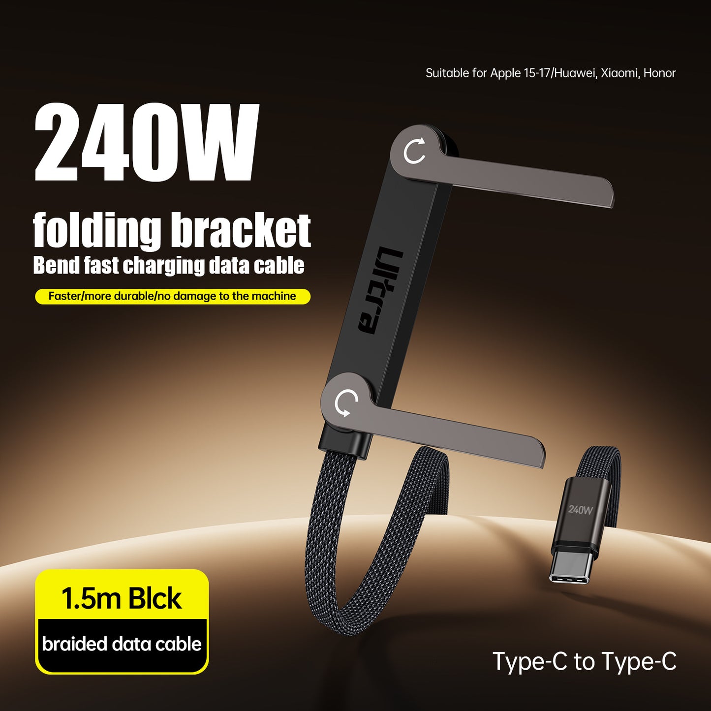 240W Fast Charging Cable with Folding Stand - Bendable Non-Blocking Data Cable & Phone Holder