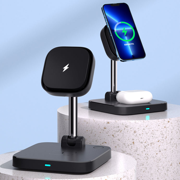 3-in-1 Magnetic Wireless Charger with Cooling Fan - Fast Charging Station Stand for iPhone, Watch & Earphones