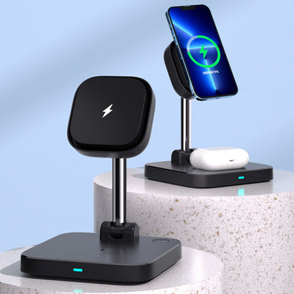 3-in-1 Magnetic Wireless Charger with Cooling Fan - Fast Charging Station Stand for iPhone, Watch & Earphones