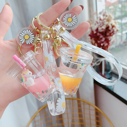 Creative Liquid Floating Unicorn Keychain - Glitter Quicksand Milk Tea Cup Bag Charm