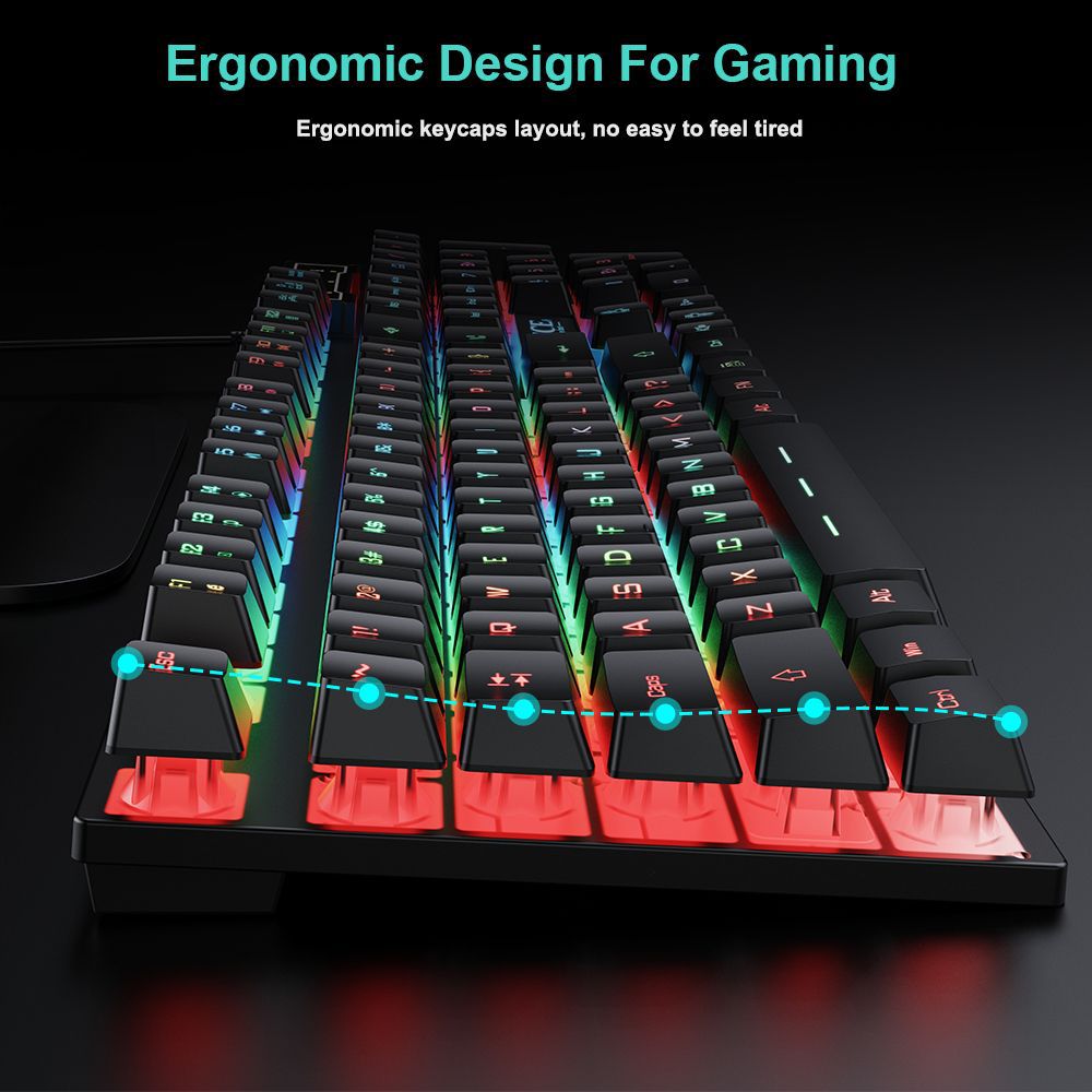 AN-300 Wired Gaming Keyboard and Mouse Set - Floating Keycap Rainbow Backlit Mechanical Feel Combo