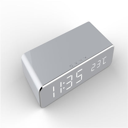 Multifunctional Mirror LED Digital Alarm Clock with Qi Wireless Charger & Temperature Display