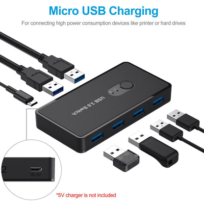 AT06 USB 3.0 Sharing Switch - 4-Port Peripheral Switcher & Printer Sharer for 2 Computers