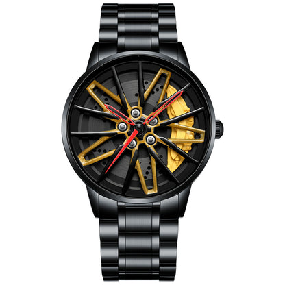 Luxury Men's Car Wheel Hub Watch - Stainless Steel Waterproof Quartz Wristwatch
