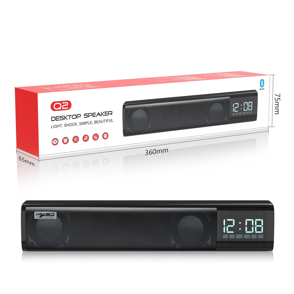 Q2 Bluetooth 5.0 Soundbar Speaker - 10W Wireless Desktop Loudspeaker with 2200mAh Battery