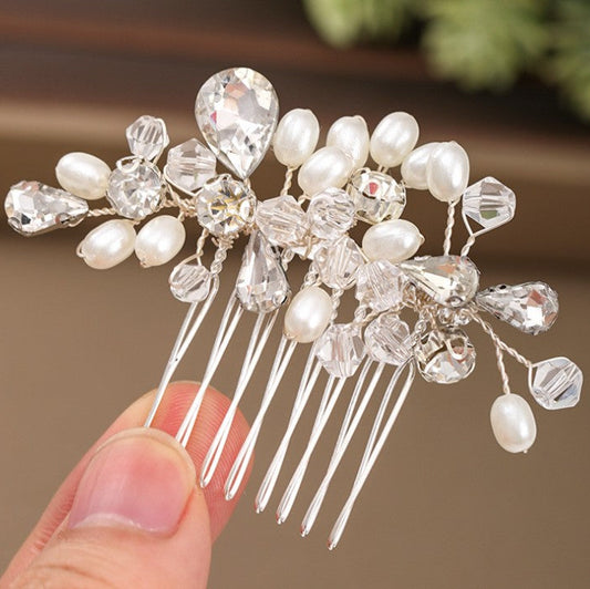 Simple Wedding Jewelry Crystal Pearl Handmade Hair Comb