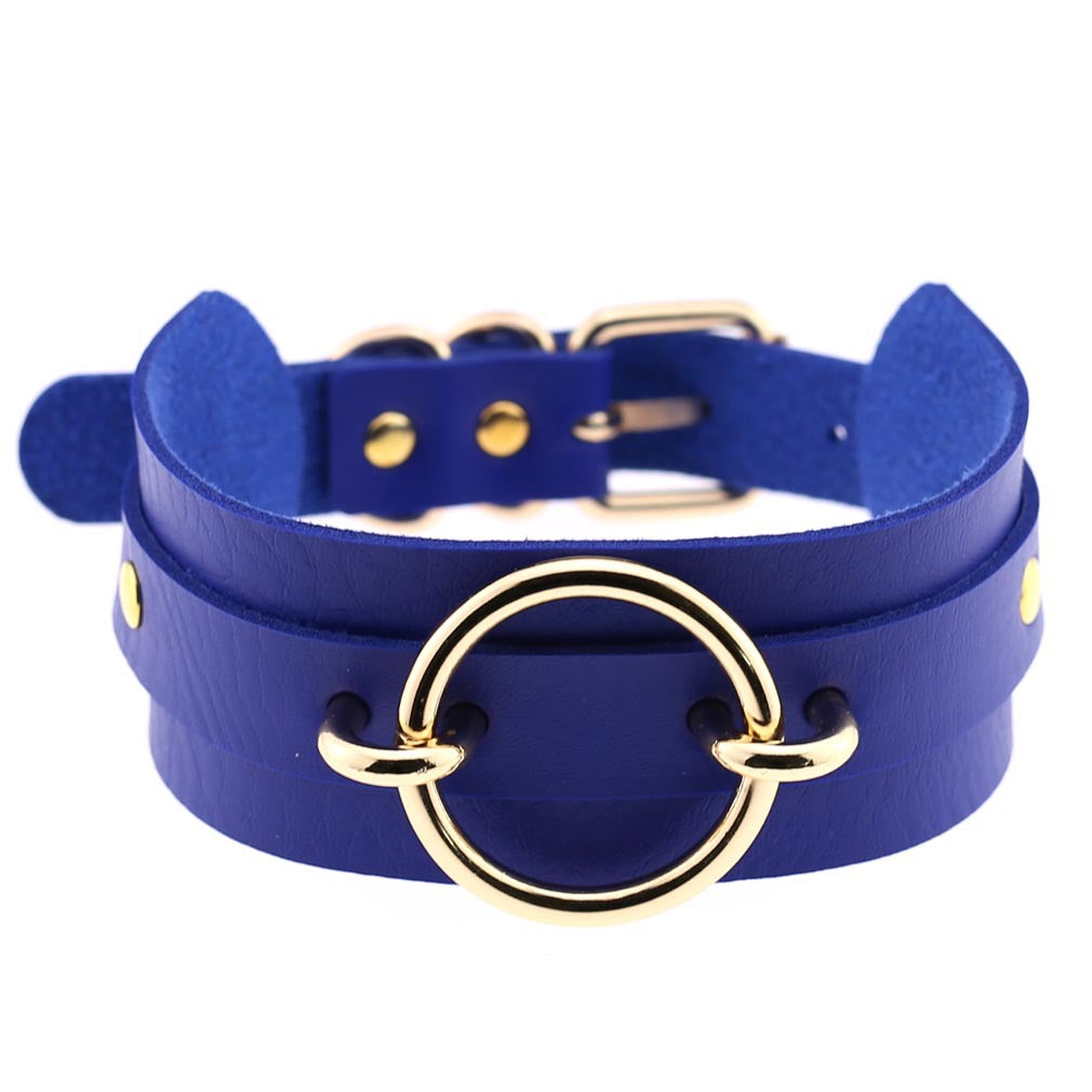 Punk PU Leather Choker Necklace with Oversized O-Ring Pendant | Multi-Color Collar Chain