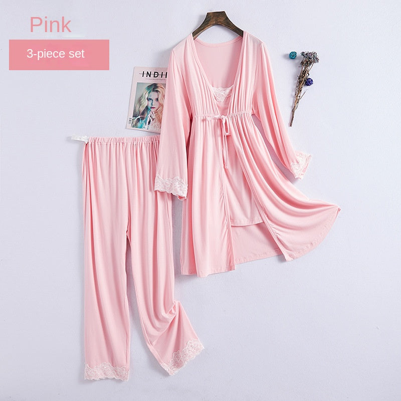 Women's Modest Modal Postpartum Robe and Nightgown Two-Piece Nursing Set