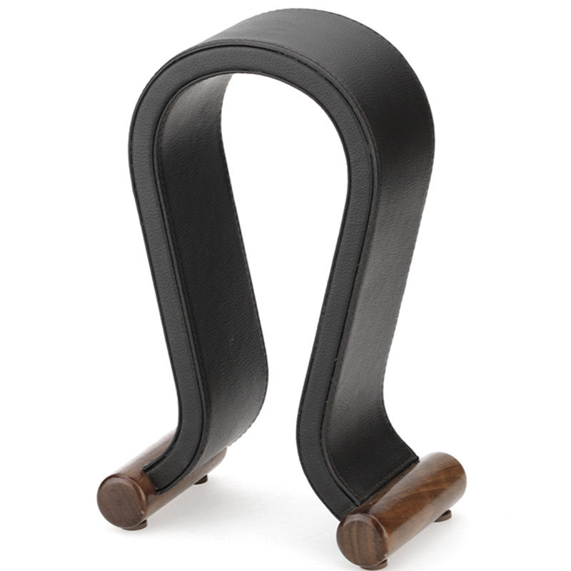Walnut Wood U-Shaped Headphone Stand - Leather & Wood Headset Holder Display Rack