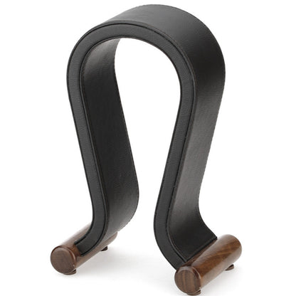 Walnut Wood U-Shaped Headphone Stand - Leather & Wood Headset Holder Display Rack