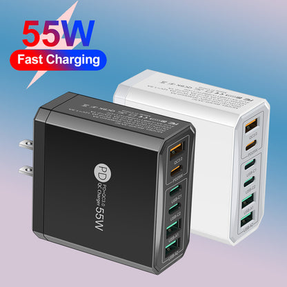6-in-1 Fast Charging Head - 55W QC3.0 & PD Multi-Port Wall Charger Adapter