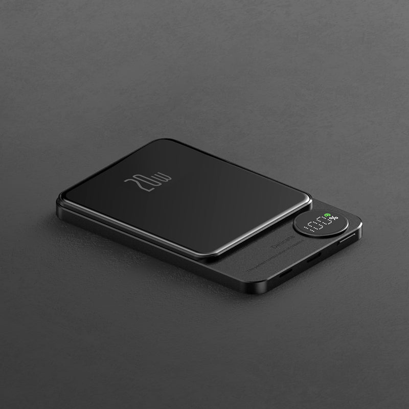 Ultra-Thin Magnetic Wireless Fast Power Bank 20W - Industrial Style Metal Portable Charger with LED Digital Display