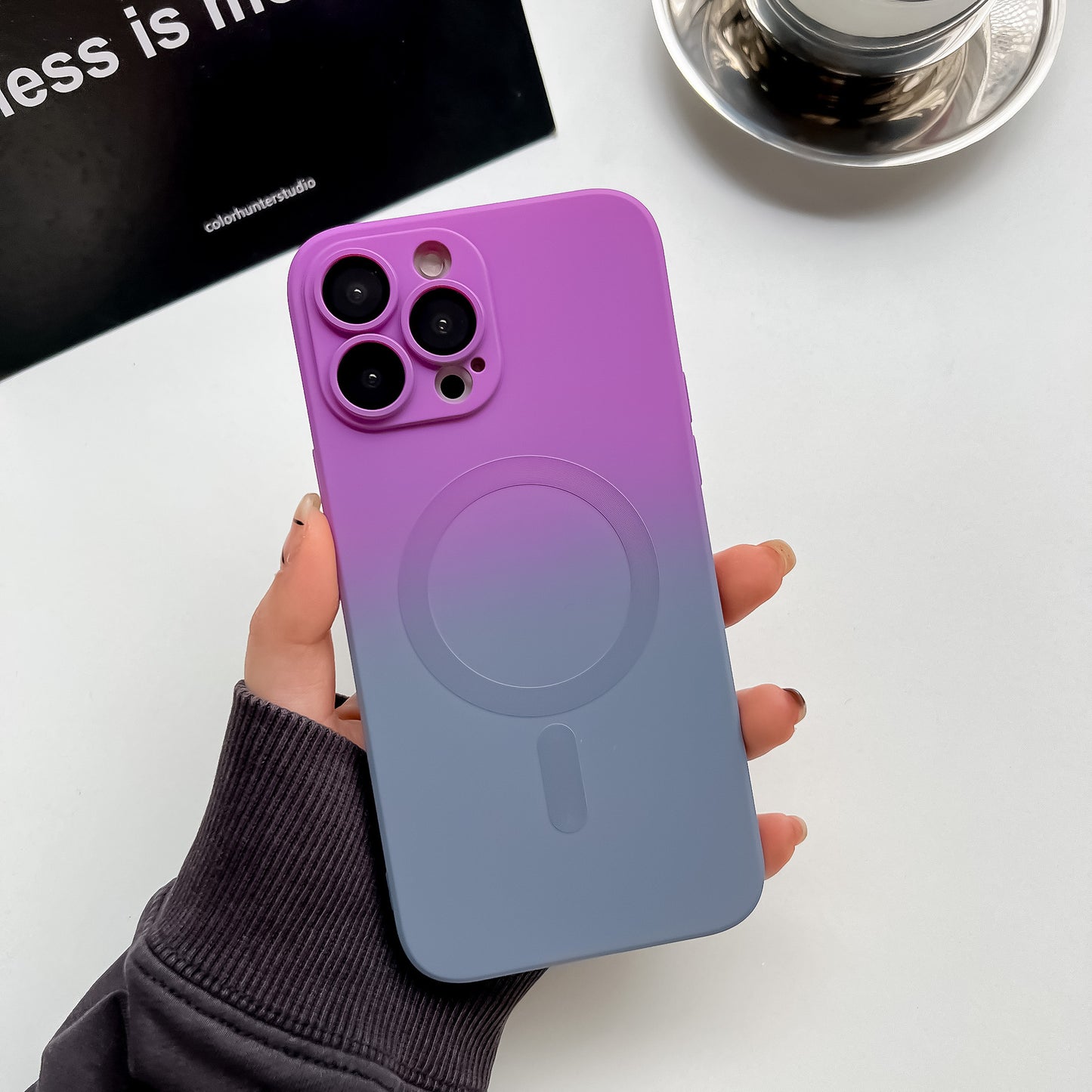 Gradient Liquid Silicone MagSafe Phone Case - Dual-Color Magnetic Protective Cover for iPhone Pro Max