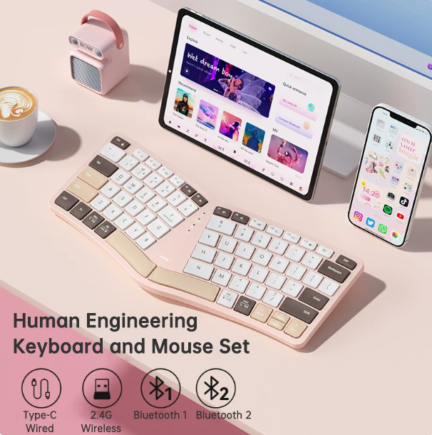 Bluetooth Wireless Ergonomic Keyboard - Human Engineering Split Keyboard for Multi-Device Connection