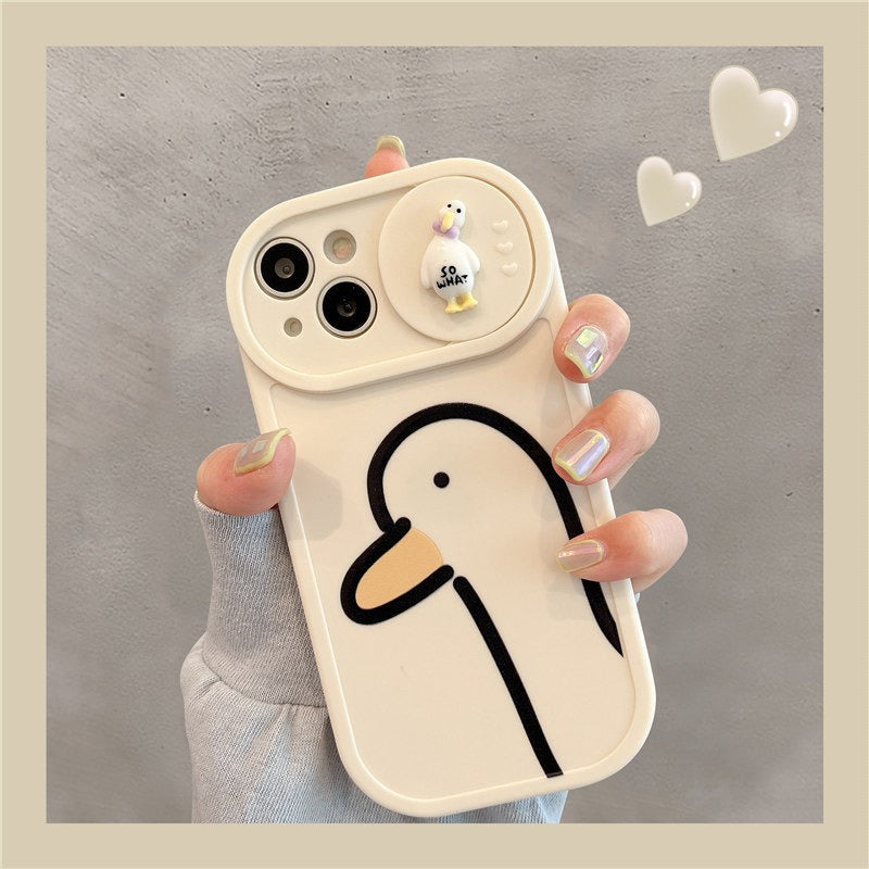 Cute Cartoon Duck Phone Case with Sliding Camera Lens Protection Cover for iPhone