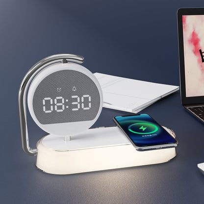 3-in-1 Multifunctional Digital Alarm Clock with Wireless Charger & Night Light - Desktop Charging Station Stand