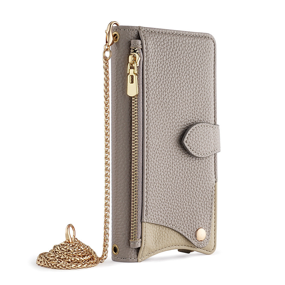 Crossbody Leather Wallet Case with Makeup Mirror & Card Holder for iPhone 17 16 15 14 Pro Max - Zipper Pocket Stand Cover